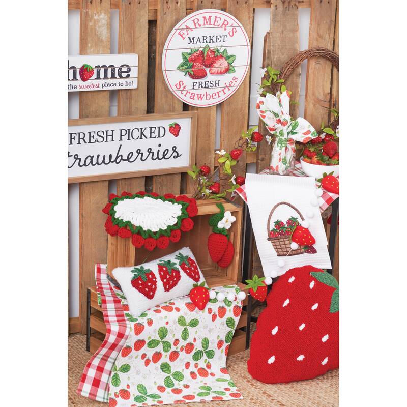 Strawberry Trio Small/Petite Hooked Spring & Summer Accent Pillow, 6" x 12"
