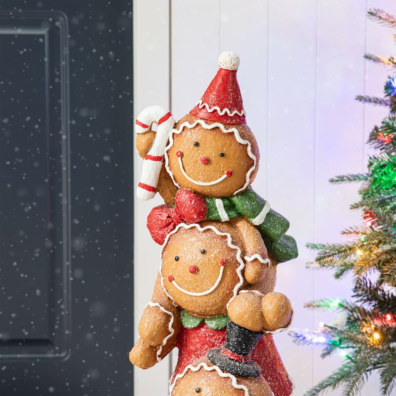 Glitzhome 29"H Christmas Stacked Gingerbread Man Porch Decor - 29"
