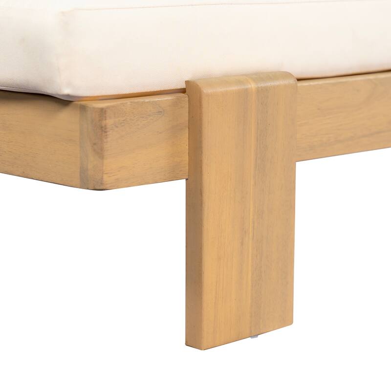 Christopher Knight Home - Iran Outdoor Patio Acacia Wood 6-Position Adjustable Chaise Lounge Set with Water-Resistant Cushion