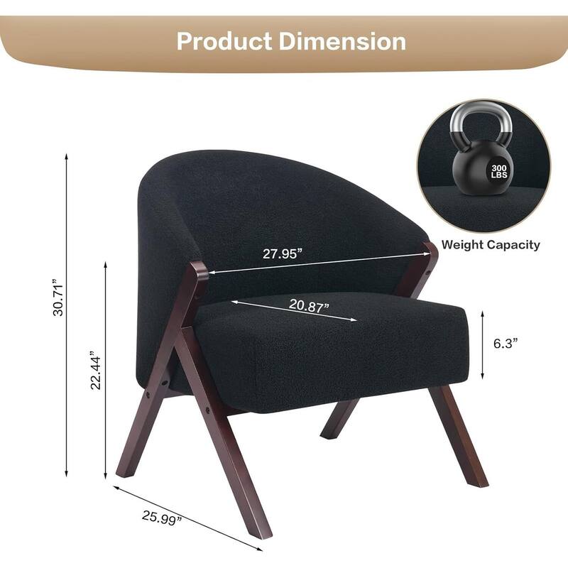 Mid Century Modern Upholstered Linen Fabric Accent Sofa Chair for Living Room