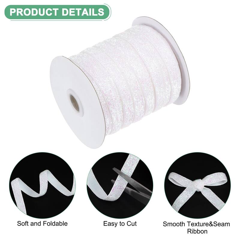 1 Pack Metallic Glitters Velvet Ribbon,3/8"x50 Yards for Gift - Color White