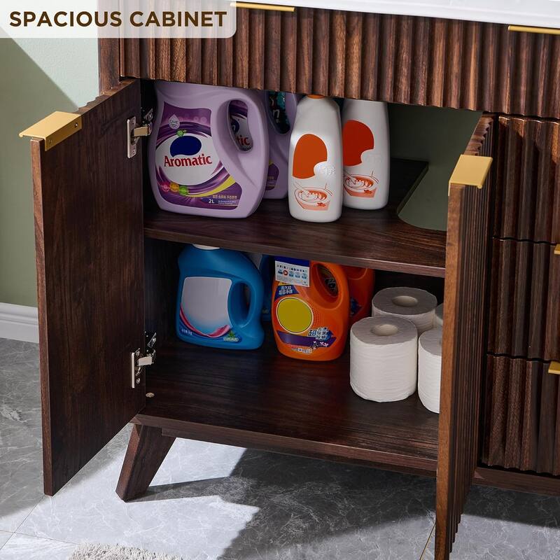 36" Fluted Bathroom Vanity with Sink Combo，Modern Bathroom Cabinet