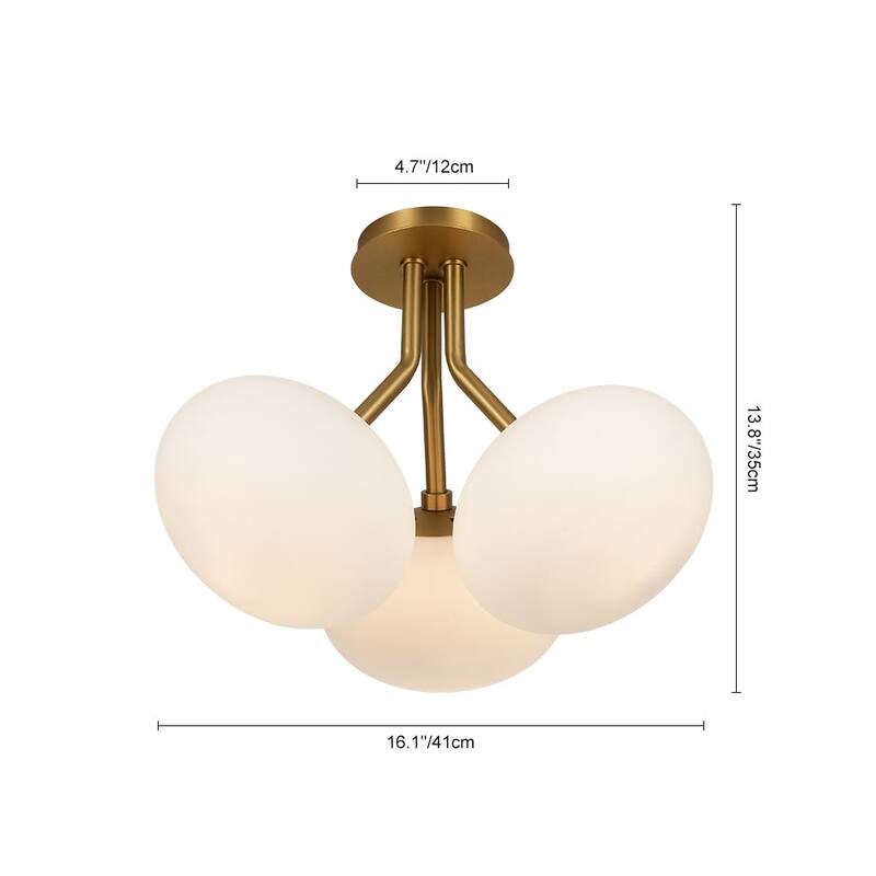 Mid-Century 3-Light Opal Glass Globe Semi Flush Ceiling Light