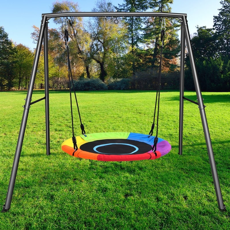 Trekassy 440lbs Heavy Duty Metal A-Frame Swing Sets for backyard with 40'' Saucer Swing
