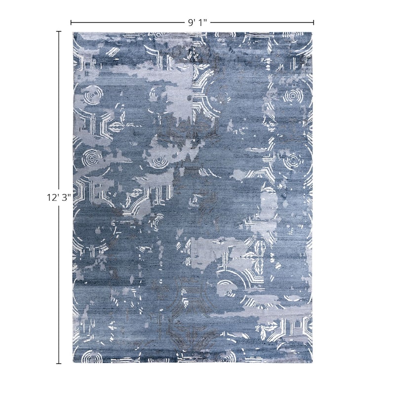 Modern One-of-a-Kind Hand-Knotted Area Rug, Blue - 9' 1" x 12' 3"