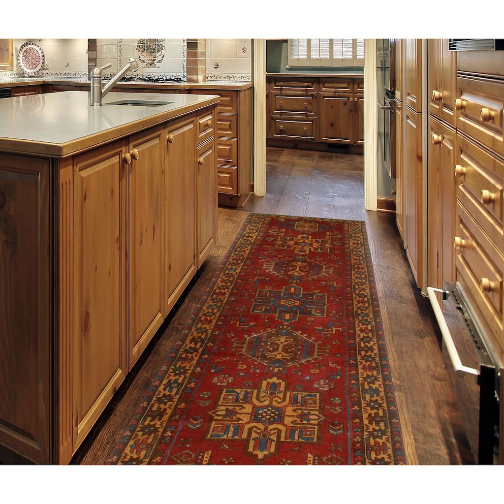 Fine Vintage Distressed Negin Red/Navy Runner - 3'2" x 12'9"