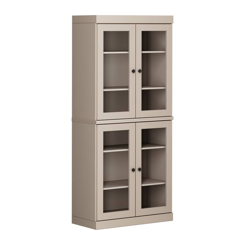 Palace Imports Solid Wood 6-Shelf Bookcase, Clear Glass Doors, Adjustable Shelves