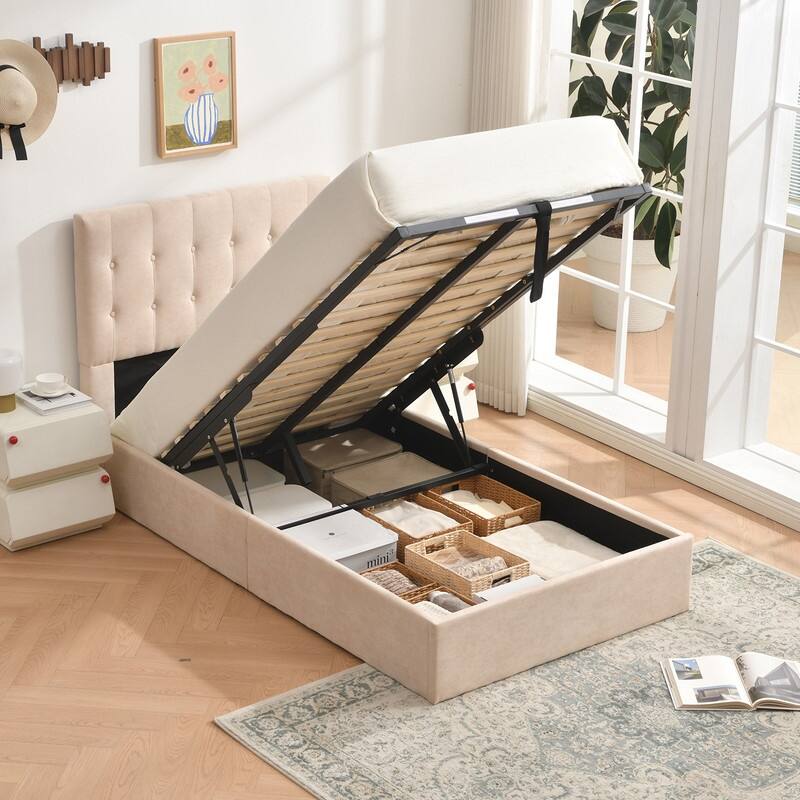 Plywood Frame Upholstered Platform Bed with Lift-up Storage