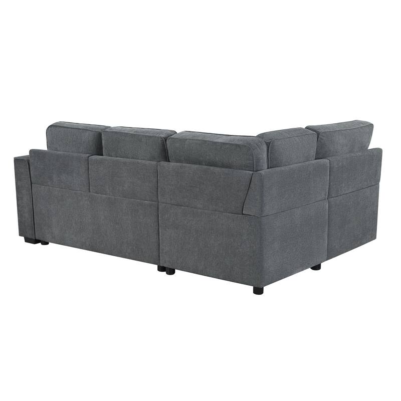 83.9" Chenille L-Shaped Sectional Sofa Bed with Dual Pull-Out Sleepers, Flip-Top Table and USB Ports