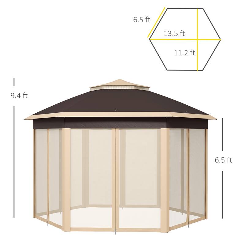 Hexagonal 13'x13' Pop Up Gazebo with Mesh Netting, Steel Frame Canopy Tent for Outdoor Events, Patio & Garden