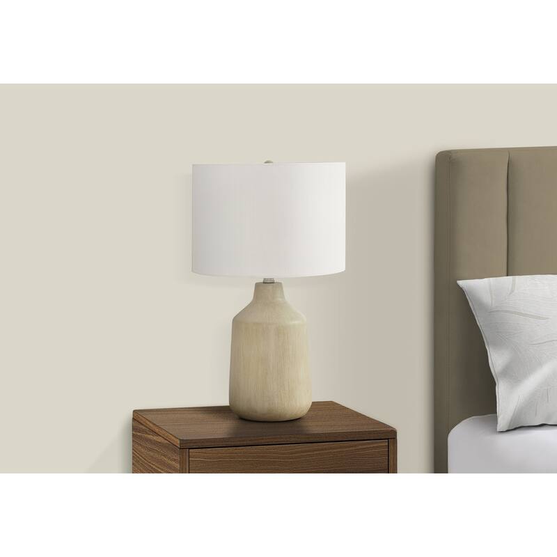 Concrete Table Lamp with Linen Shade 3 Way Switch Contemporary Design