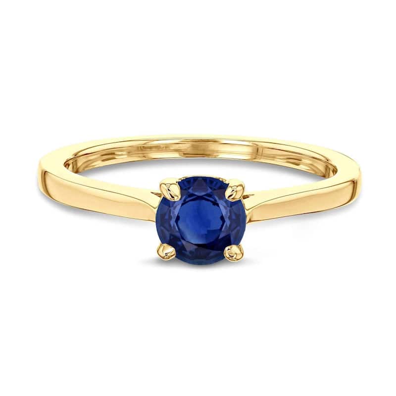 Annello by Kobelli 14k Gold 5mm Round Blue Sapphire Taper Shank Cathedral Solitaire Ring - 9 - Yellow