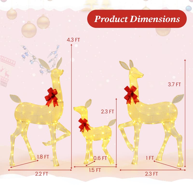 Lighted 3 Piece Christmas Deer Family Set with 221 LED Lights for Indoor and Outdoor Decor