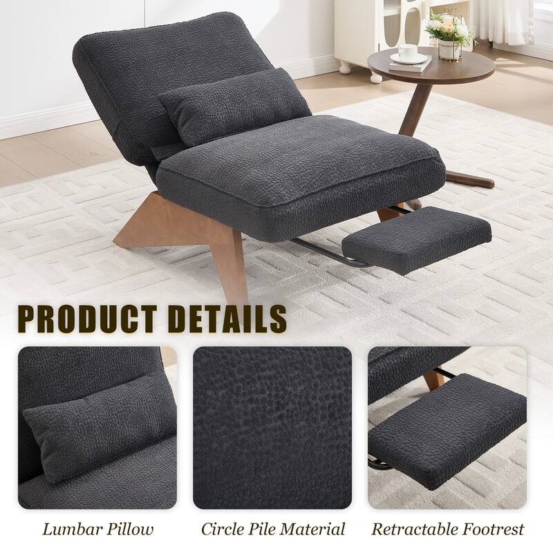 HOMEFUN Upholstered Modern Multi-Position Adjustable Wooden Base Lounge Chair with Footrest and Lumbar Pillow