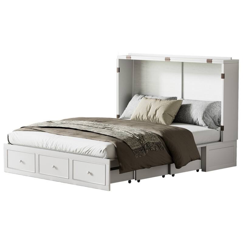 Mixoy Murphy Bed with Foldable Mattress,Modern Cube Cabinet Bed with Storage Drawer & USB Charging Station