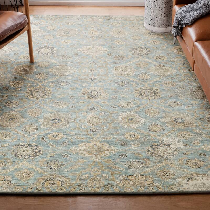 Artisan Handmade Wool/Nylon in Light Blue Area Rug