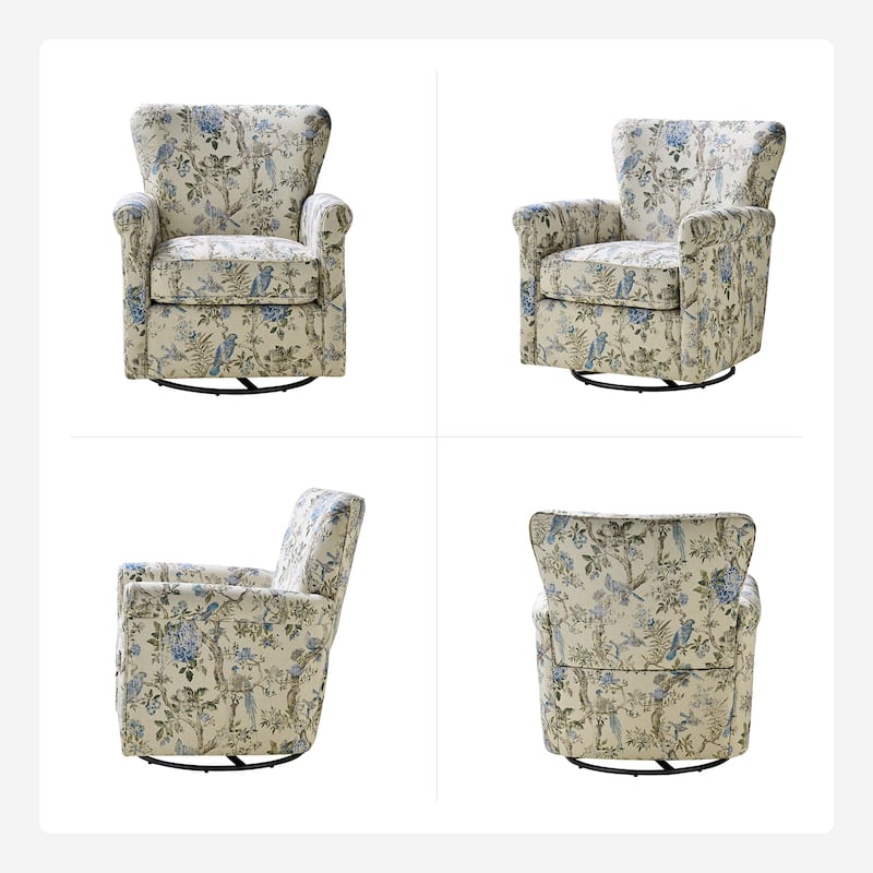 Georg Comfortable Floral Fabric Swivel Rocker Chair with Rolled Armrest by HULALA HOME