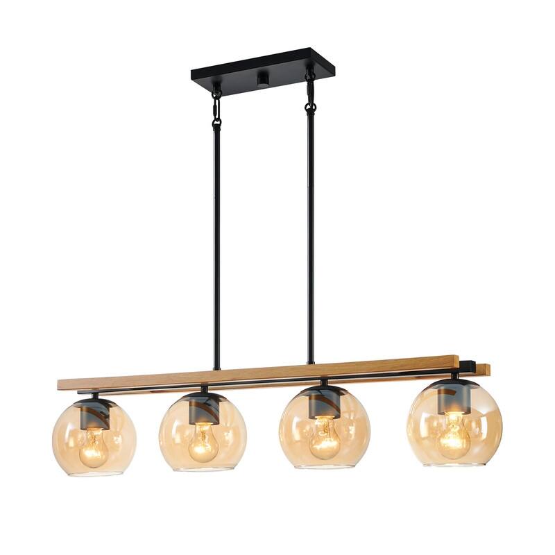 KAWOTI 4-Light Island Pendant Light with Tawny Glass Globes - L36 x W6.25 x H53.75