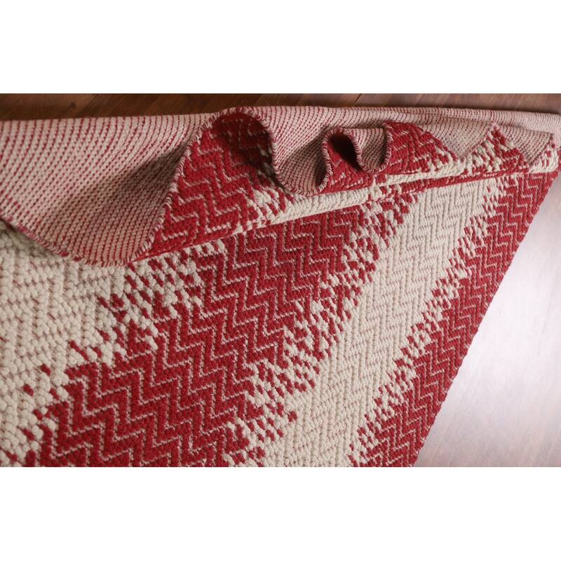 Hand Knotted Oriental 100% Wool Carpet Modern Chevron Red Moroccan Area Rug - 7' 0'' X 5' 1''