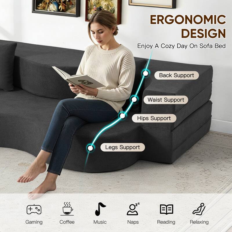 Convertible Folding Sofa Bed with High-Density Foam for Living Room, Guest Room, and Bedroom