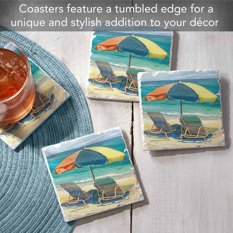 CounterArt Umbrella Days Absorbent Stone Tumbled Tile Coaster Set of 4 Made in The USA Protective Cork Backing