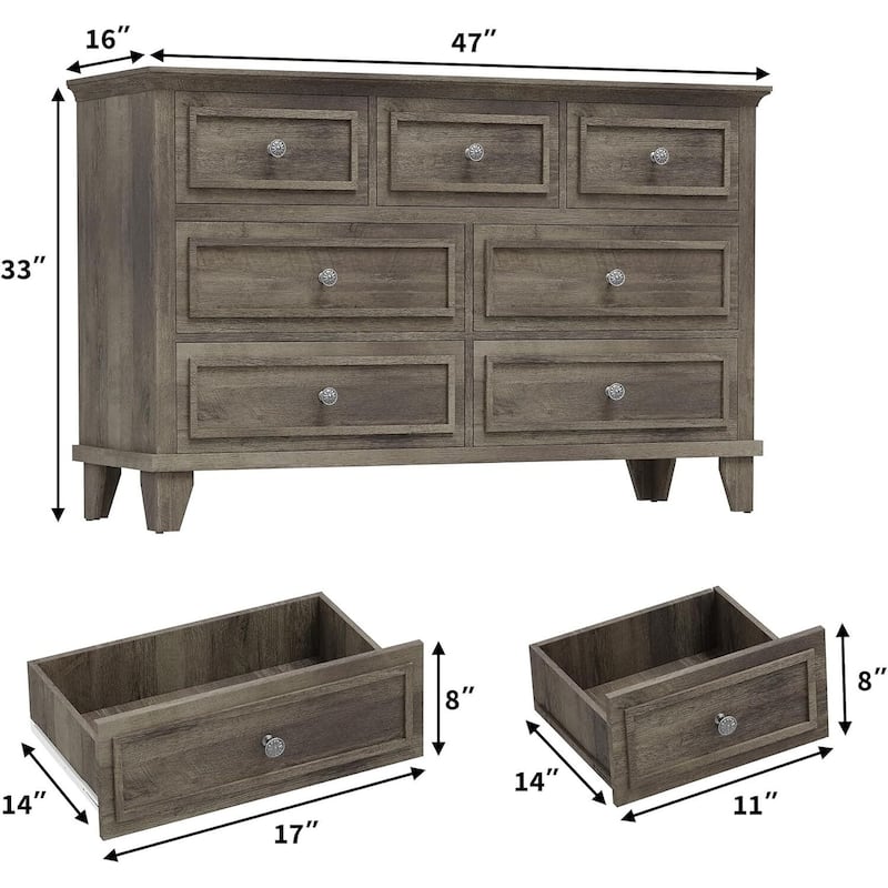 7 Drawer Dresser, Wooden Storage Chest of Drawers for Bedroom, Living Room, Hallway