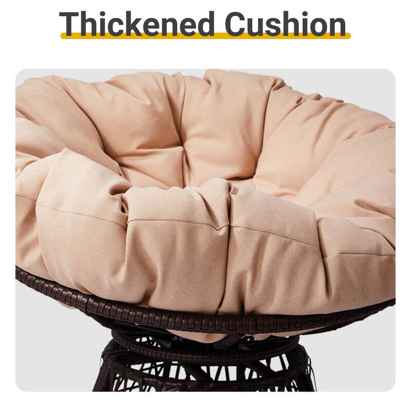 38 Inch Wicker Papasan Chair with Rotating Cushioned Seat - 38" x 33.5" x 32"