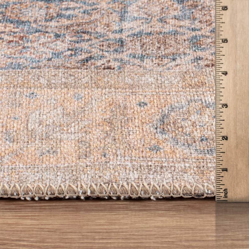 Beige Vintage Washable Rug - Low Pile, Subtle Pattern for Neutral Spaces