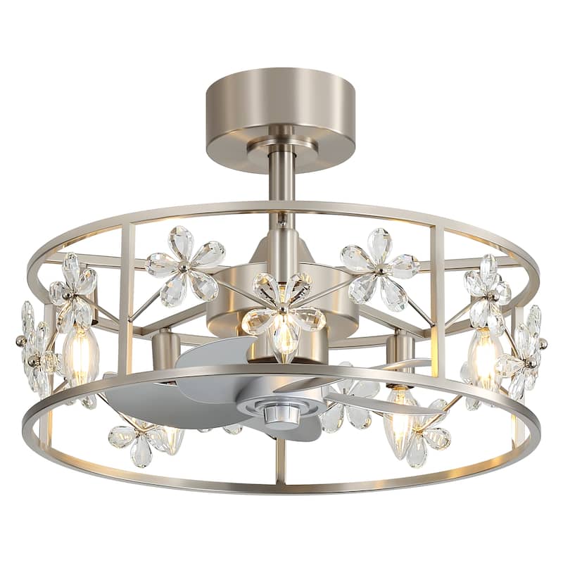 20" Glam Crystal Chandelier Caged Ceiling Fan with Light and Remote