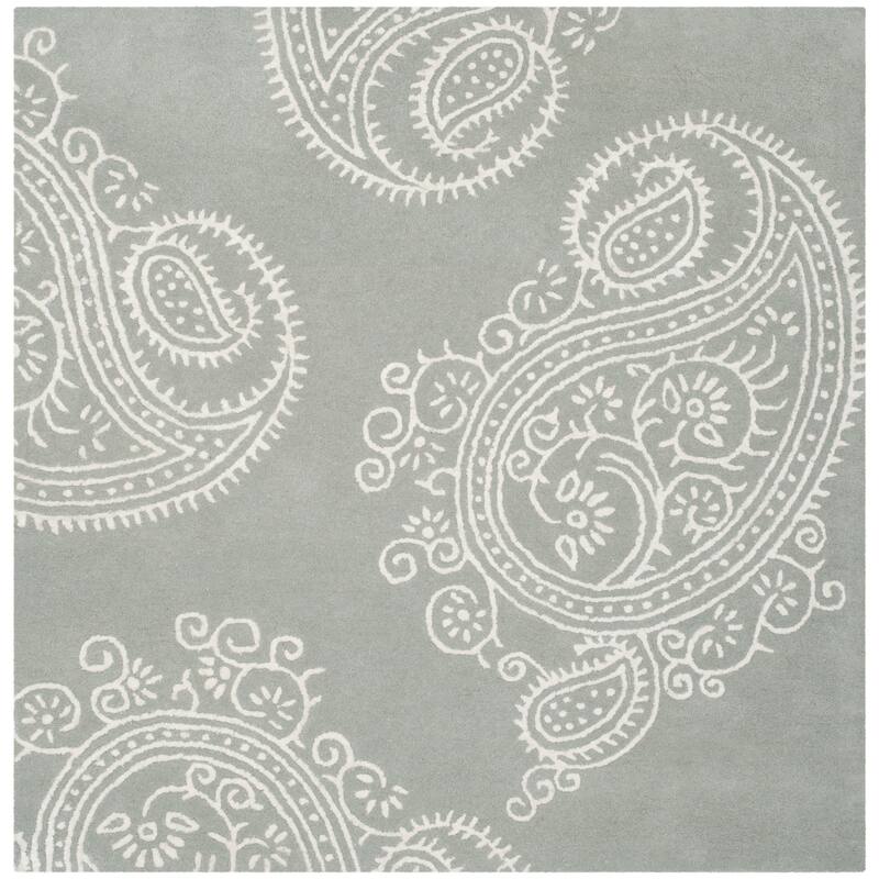 SAFAVIEH Handmade Bella Kristiana Paisley Modern Floral Wool Rug - 5' Square - Grey/Ivory