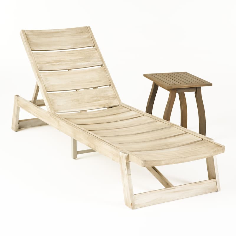 Mahalo Outdoor 2 Piece Acacia Wood Chaise Lounge Set with Side Table by Christopher Knight Home
