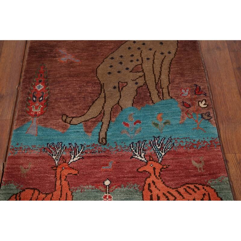 Animals Design Ziegler Foyer Rug Handmade Brown Wool Carpet - 2'0" x 3'1"