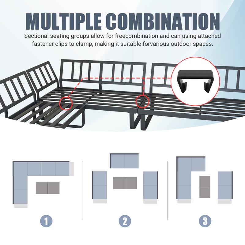 6 Person Outdoor L-Shape Metal Sectional Sofa Set with Cusions and Coffee Table