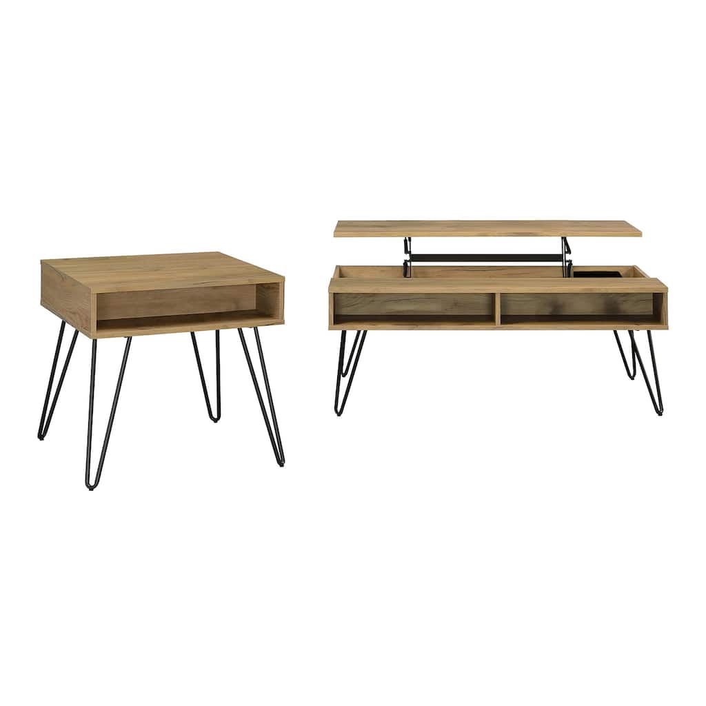 2 Piece Table Set with Lift-Top Design in Golden Oak and Black - 2 Piece