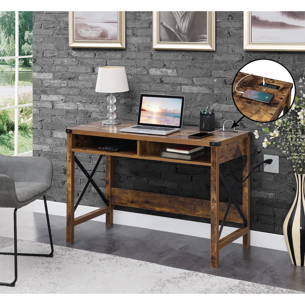 Convenience Concepts Durango 42 Inch Desk with Charging Station and Shelves