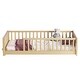 preview thumbnail 21 of 33, Twin Size Floor Bed Frame w/ Built-in Book Storage Rack, Safety Fence & Wood Slat, Toddler Floor Bed Frame-No Box Spring Needed