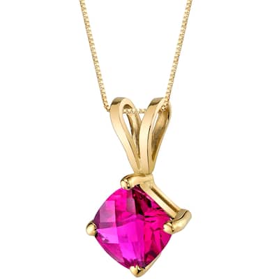 1 ct Cushion Cut Created Ruby Pendant in 14k Yellow Gold