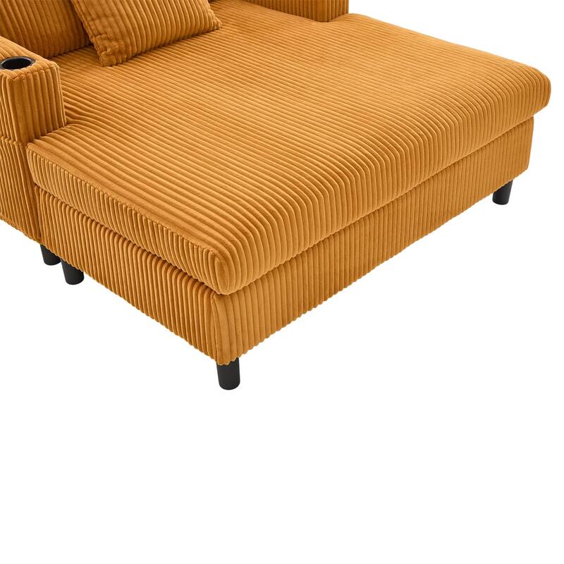 GDFStudio - Corduroy Recliner Sofa with USB Charging, RGB LED Light Strip - Suitable for Living Room and Bedroom