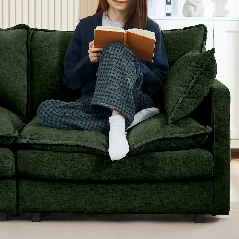 Modular Sectional Sofa, 102 Inch L Shaped Couch Set For Living Room, 3-Seater Comfy Cloud Couches With Movable Ottoman