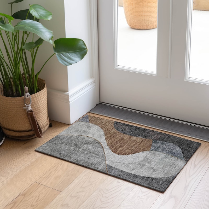 Machine Washable Indoor/ Outdoor Chantille Modern Abstract Rug