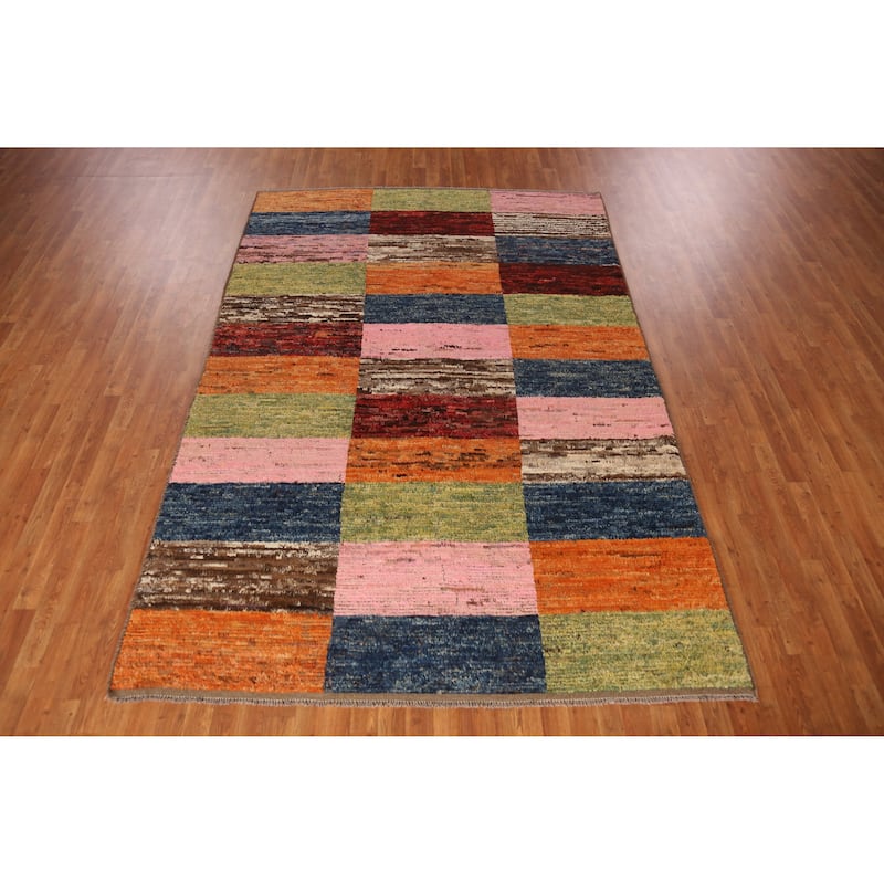 Checkered Moroccan Area Rug Hand-Knotted Wool Carpet - 6'8" x 9'11"