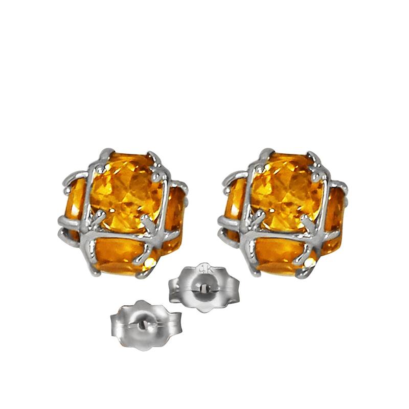 14K Solid Gold Stud Gemstone Earrings Natural Citrine Jewelry