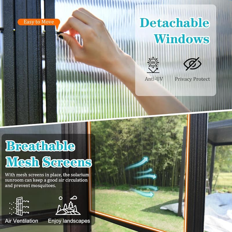 Outdoor Wall Mounted Solarium with Detachable Windows, Aluminum Lean to Gazebo Sun Room