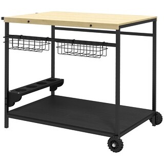 Rolling Serving Cart, Solid Wood Home Bar Cart With Handle With 2 Trays Portable Serving Trolley For Kitchen Dining Room Patio Teak
