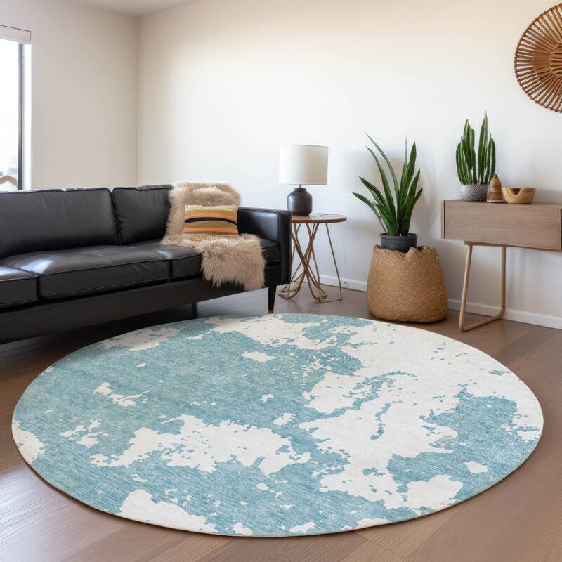 Premium Washable Super Soft Absstract Contempo Mayfield Rug - Sky - 8' x 8'
