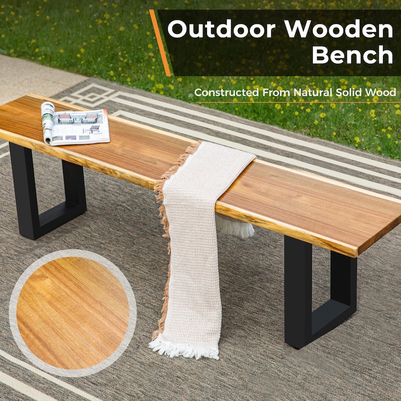 MAISON ARTS 3-Piece Patio Dining Table Set Acacia Wood with 1 Rectangular Table and 2 Benches