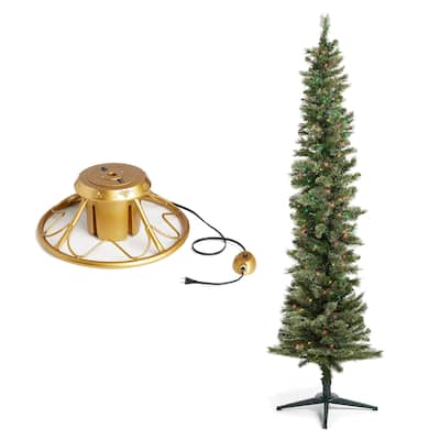 Home Heritage Rotating Tree Stand Base w/Stanley 7' Skinny Pencil Christmas Tree - 12.7