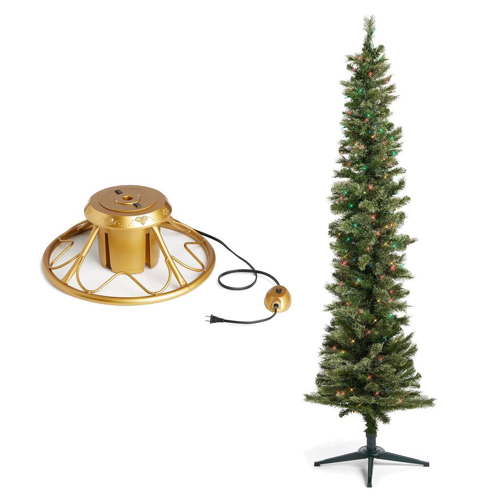 Home Heritage Rotating Tree Stand Base w/Stanley 7' Skinny Pencil Christmas Tree - 12.7