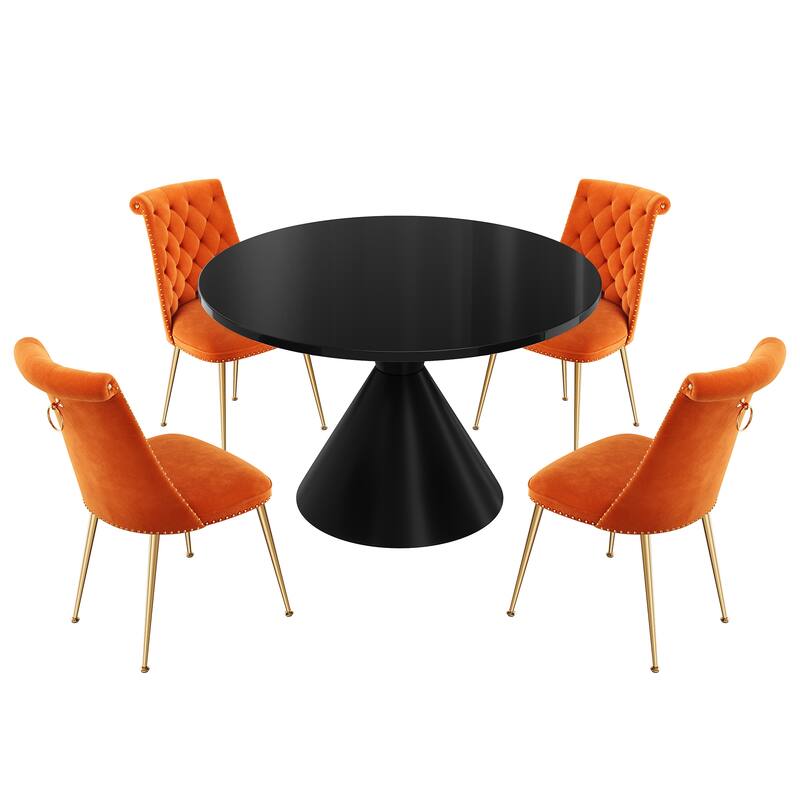 Clihome 5-Piece Black Large Table With Velvet Chair Dining Set