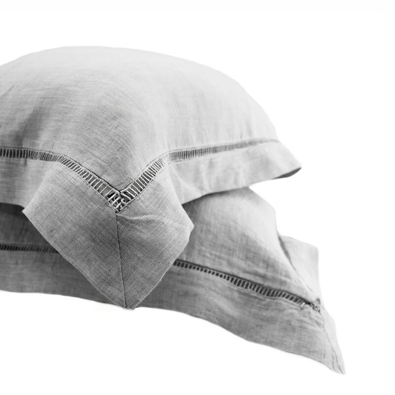 Belgian Flax Linen Collection Ladder Hemstitch Pillowcases/Euro Shams - Standard Sham - GREY